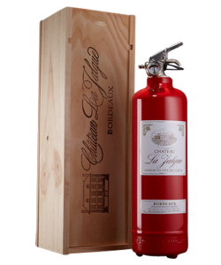 Fire extinguisher design Wine in wood box red