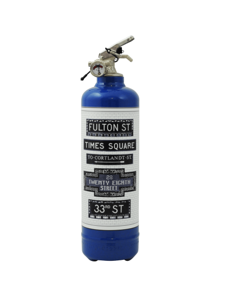 Designer fire extinguisher MTA Address blue